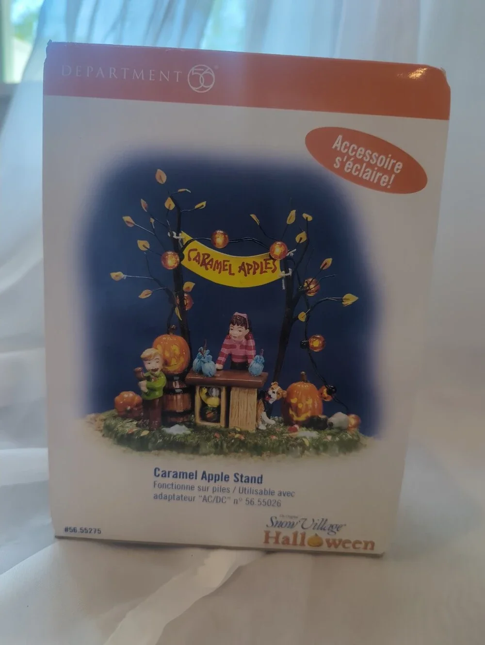 Department 56 Halloween Caramel Apple Stand with Yellow Sign and Orange Accents